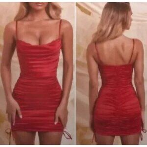 Oh Polly All For You Lace Trim Satin Mini Dress Women Size 4 NWT Ruched Cocktail